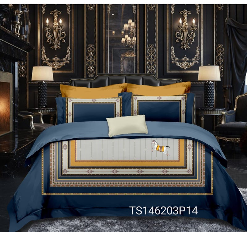 طقم مفروشات سرير هوميتوبيا كينج 6 قطع تصميم مطبوع مرسوم يدوياً قماش مرن فاخر ناعم ومتنفس مناسب لغرف التكييف